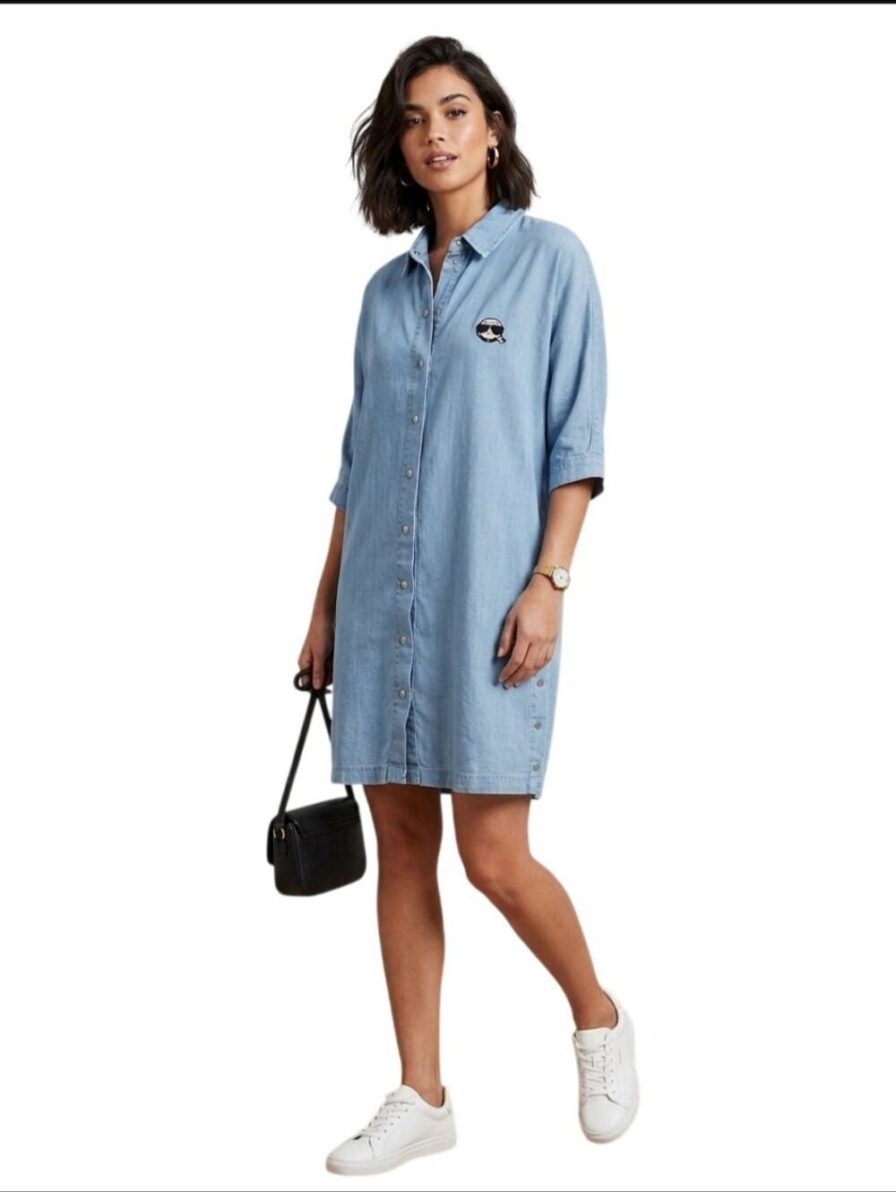 Karl Lagerfeld Paris NWOT Unique Chambray Designer Shirt Midi Dress Size S